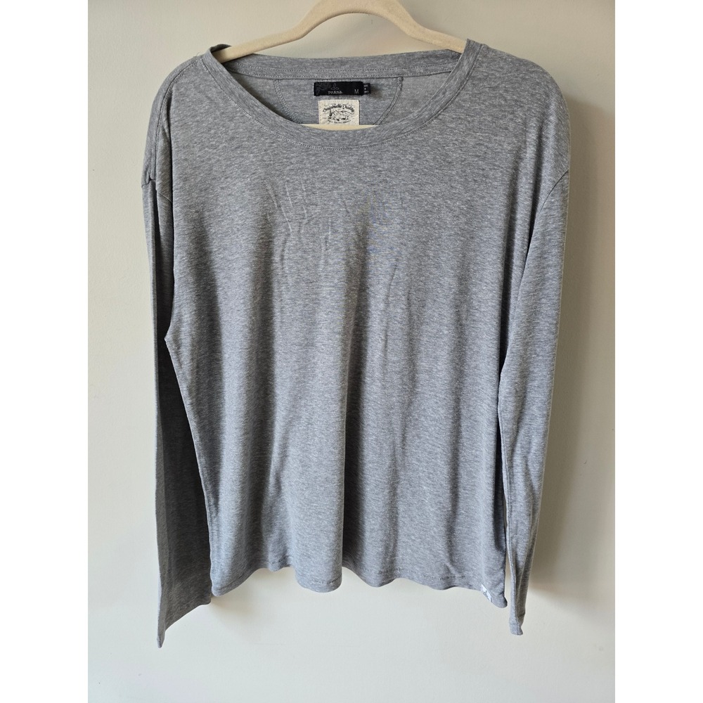 Prana Mens Hemp Blend Long Sleeve Crew Neck Shirt Heather Grey Size M